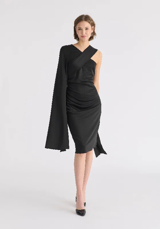 Asymmetric Draped Cape Sleeve Dress Discounted unclassified dresses