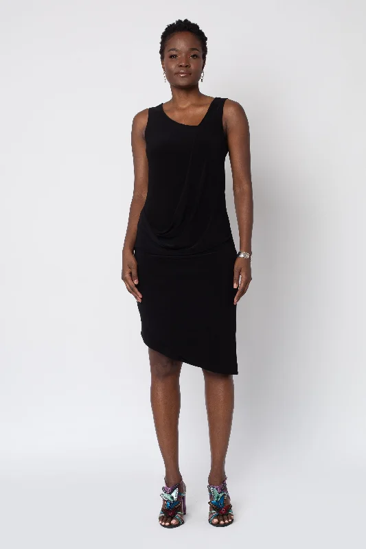 Black Asymmetrical Drape Front Dress Bright color unclassified dresses