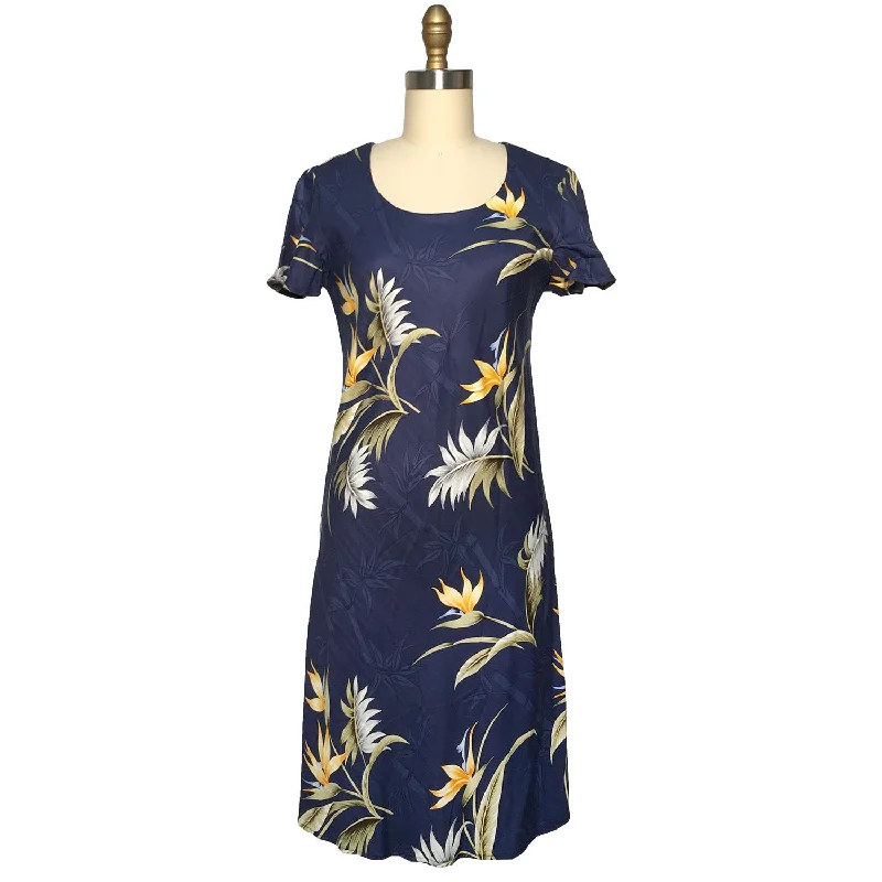 Bamboo Paradise Navy A-Line Dress with Cap Sleeves Stretchy unclassified dresses