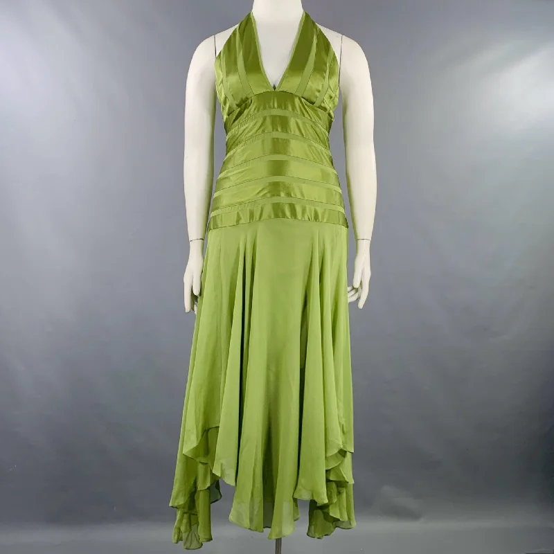 BCBG Size 12 Green Silk Mixed Fabrics Halter Mid Calf Dress Budget-friendly unclassified dresses