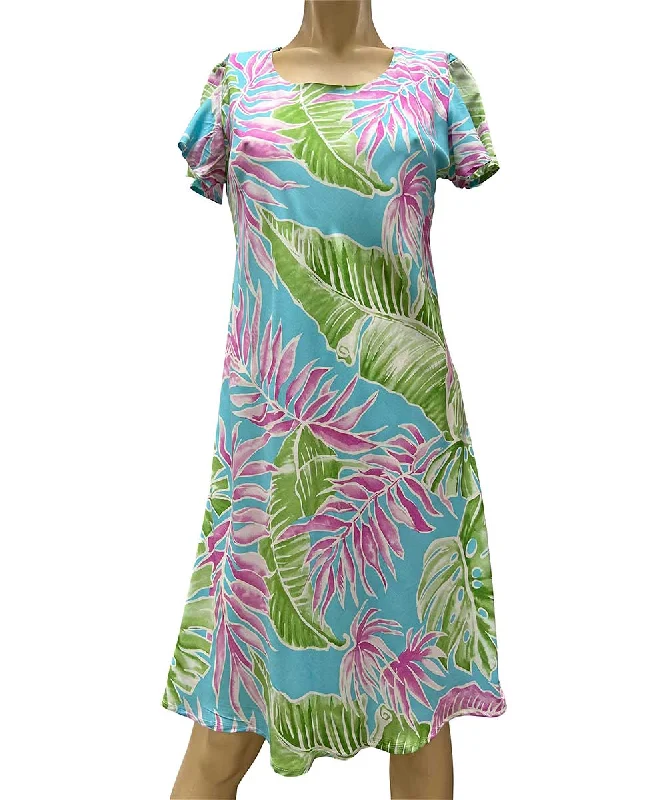 Cabana Palms Aqua A-Line Dress with Cap Sleeves Color block unclassified dresses