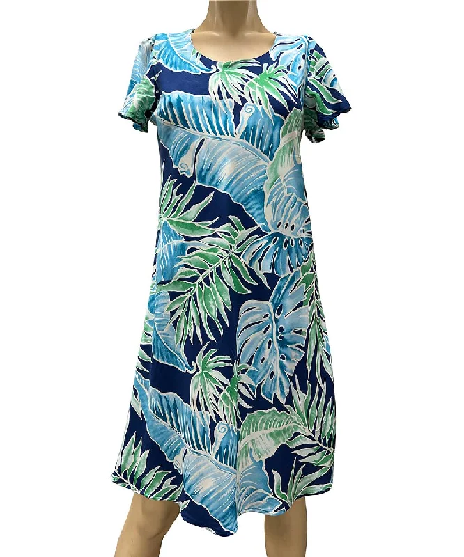 Cabana Palms Navy A-Line Dress with Cap Sleeves Printed unclassified dresses