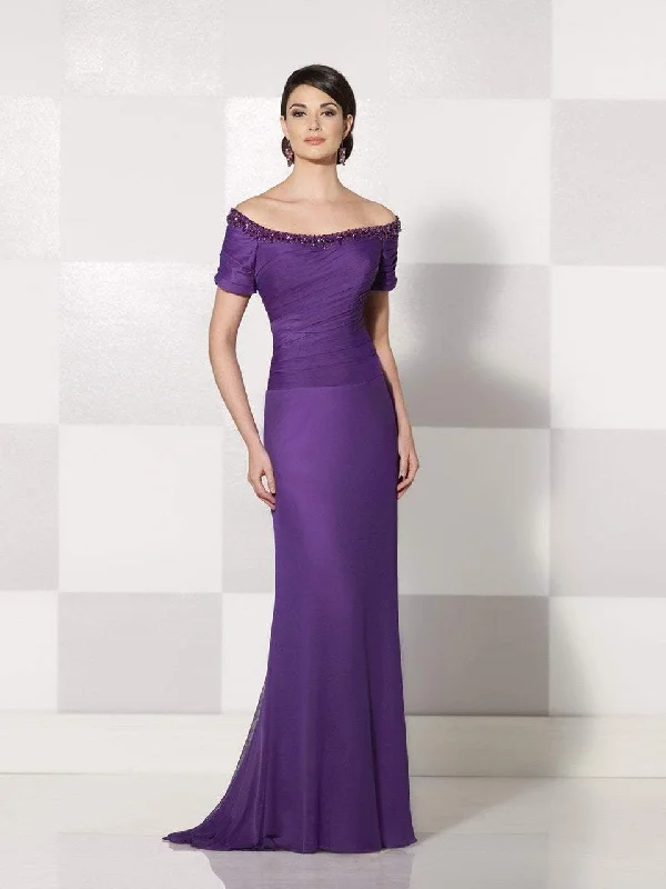 Cameron Blake by Mon Cheri - Bead-Trimmed Off Shoulder Gown 214687 Backless unclassified dresses