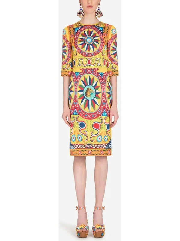 Carretto Print Dress in Yellow and Multicolor Luxury floral dresses