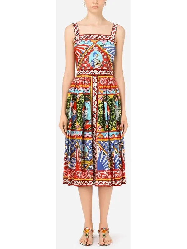 Carretto Print Poplin Calf-Length Dress Expensive floral dresses