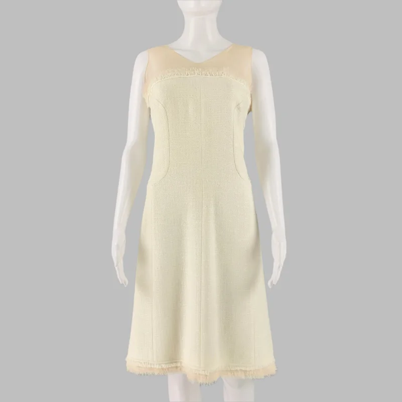 CHANEL Size 8 Cream Cotton  Acrylic Sleeveless Mid-Calf Dress Halter unclassified dresses