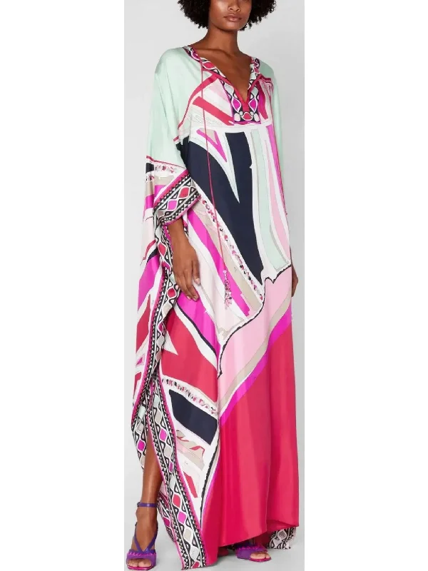 Ciwara Print Beaded Tassel Embellished Silk-Twill Kaftan Must-have floral dresses for this season