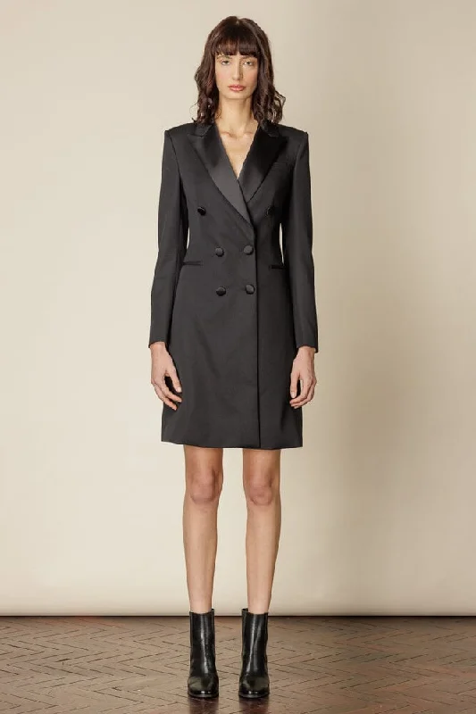 Claudia Tuxedo Dress -  Black Wool Gabardine Club unclassified dresses