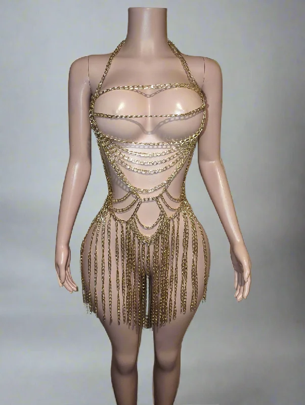 Club Girl Chain Dress (Ready to Ship) One-shoulder unclassified dresses