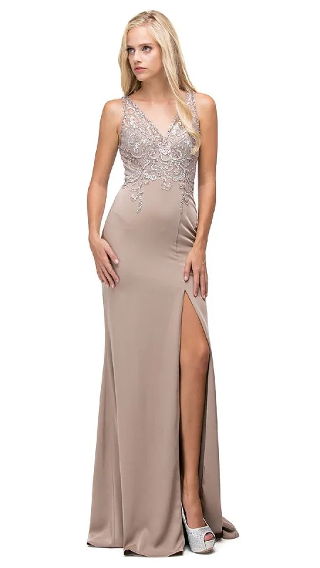 Dancing Queen - 9704SC Jeweled Swirl Motif High Slit Dress Trendy unclassified dresses