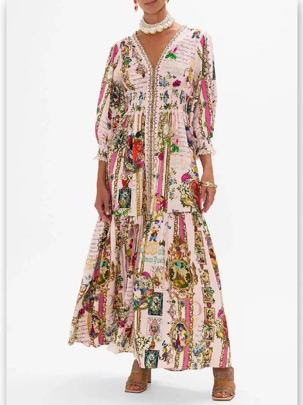 Fairy Tale and Floral Printed Dress with Shirred Waist Shein floral dresses