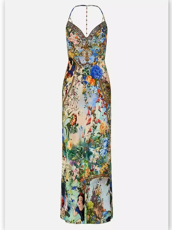 Fairy Tale and Floral Printed Silk Chain-Detail Slip Dress Flowy floral dresses