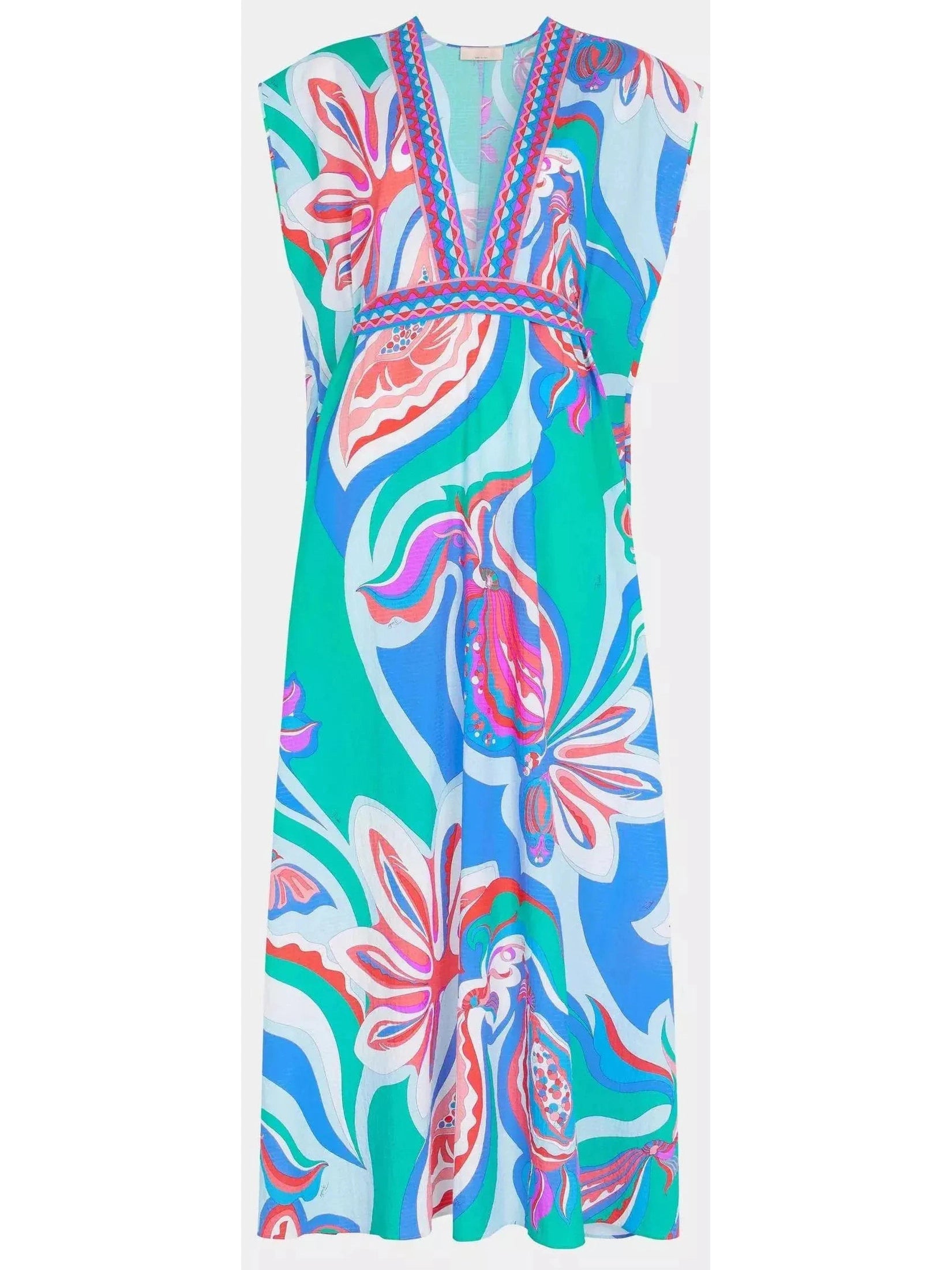 Floral Abstract Printed Deep V-neck Seersucker Dress High-end floral dresses