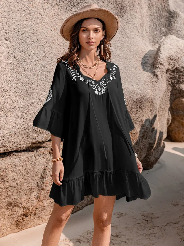 Flouncey Black Boho Beach Dress Short unclassified dresses