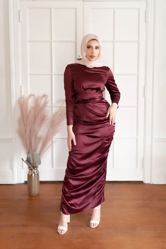 HANA SATIN DRESS AUBERGINE- final sale Satin unclassified dresses