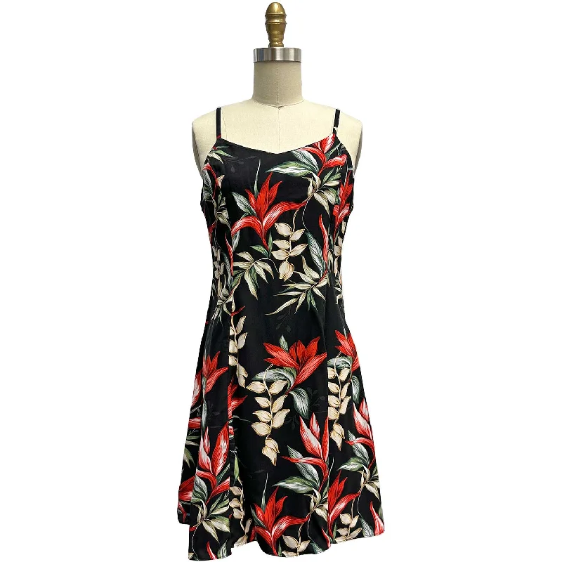 Heliconia Paradise Black Spaghetti Dress Short unclassified dresses