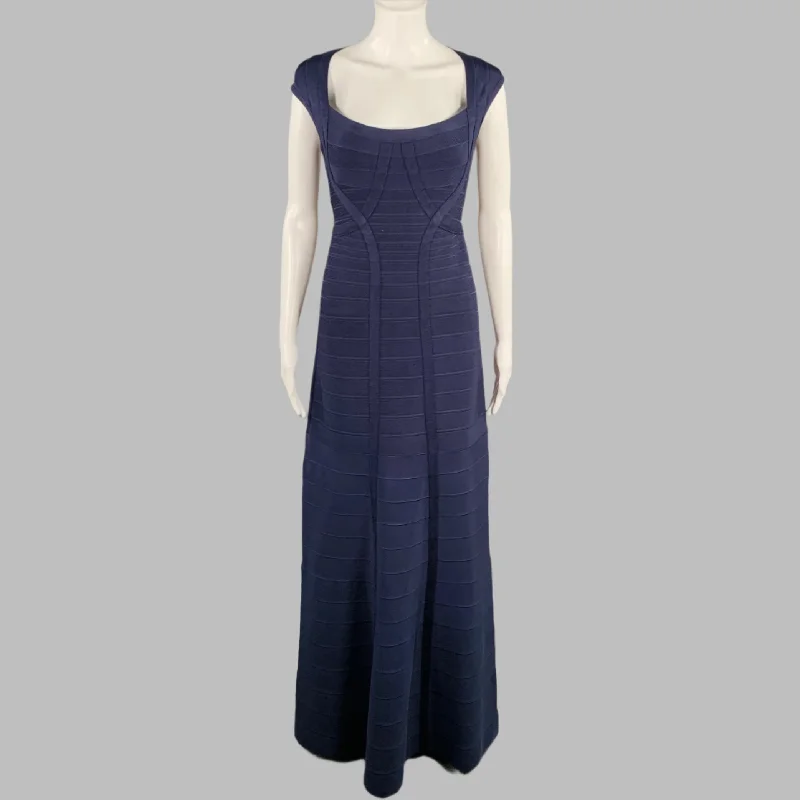 HERVE LEGER Size M Catarina Navy Rayon Blend Bandage Cap Sleeves Evening Gown Tulle unclassified dresses