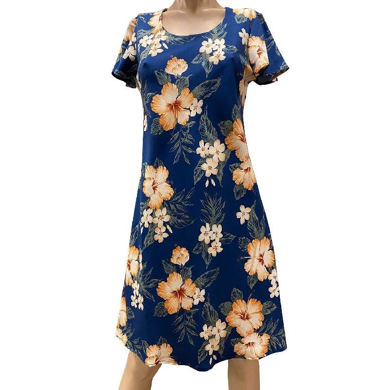 Hibiscus Resort Navy A-Line Dress with Cap Sleeves Fashionable unclassified dresses