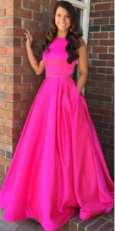 Hot Pink Prom Dress Satin Fabric with Pockets For Teens Elegant unclassified dresses