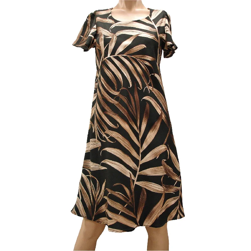 Islander Fronds Black A-Line Dress with Cap Sleeves Bright color unclassified dresses