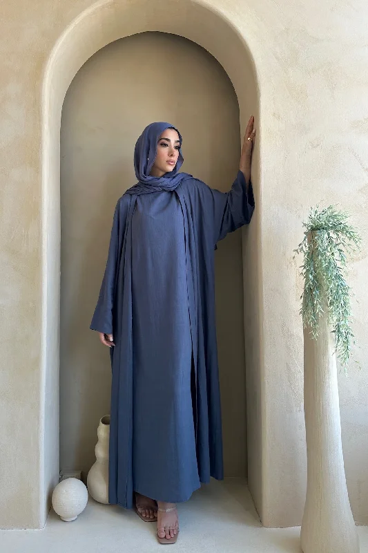 LAMYA LINEN ABAYA SET BLUE Everyday wear unclassified dresses