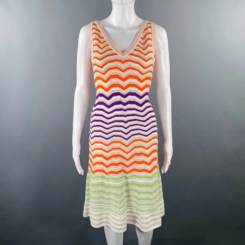 M MISSONI Size 4 Multi Color Viscose Blend Zig Zag Sleeveless Dress Comfortable unclassified dresses