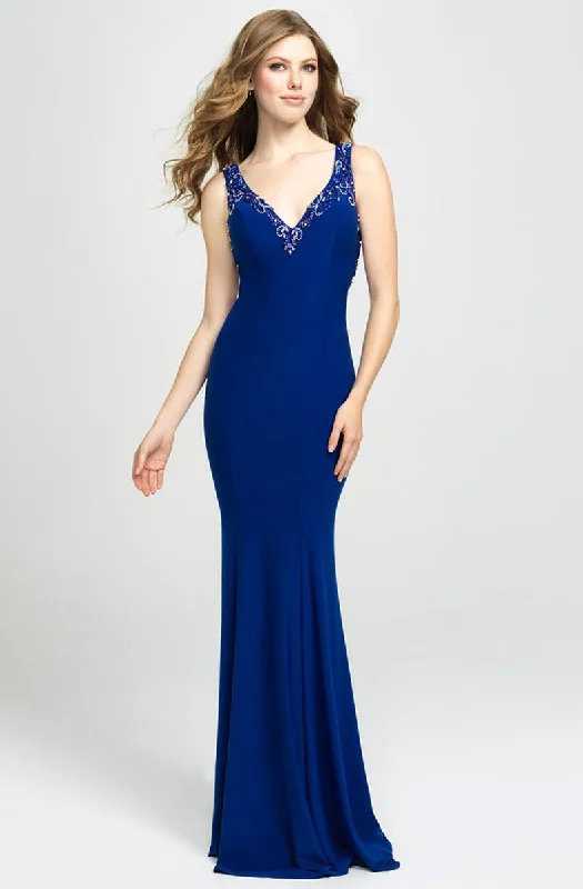 Madison James - 19-150SC Beaded Sleeveless V-Neck High Slit Gown Club unclassified dresses