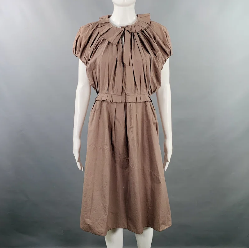 MARNI Size S Khaki Cotton Pleated Knee Length Dress Budget-friendly unclassified dresses