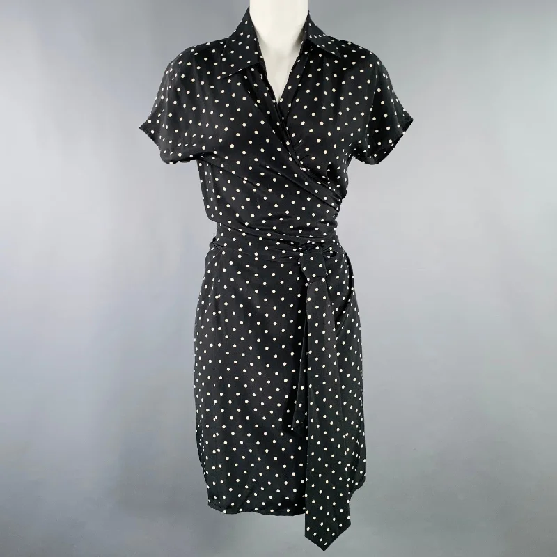 MAX MARA Size M White Black Silk Polka Dot Wrap Dress Club unclassified dresses