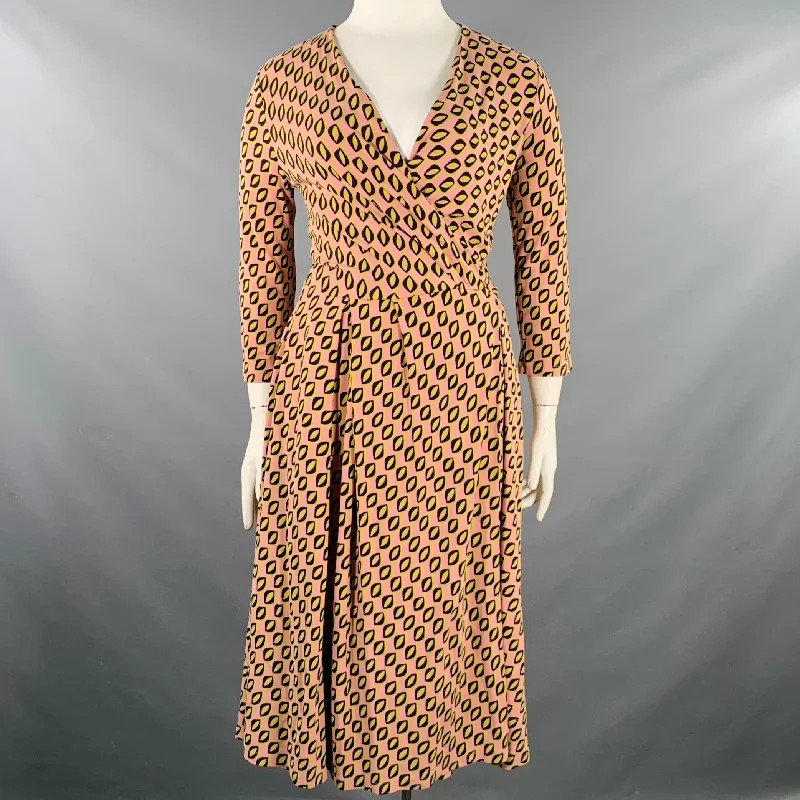 MAX MARA Size XL Pink Black Yellow Viscose Blend Abstract Wrap Dress Chic unclassified dresses