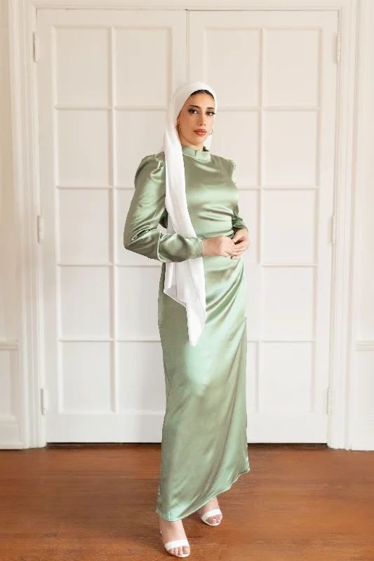 MAYA SATIN DRESS SAGE- final sale Trendy unclassified dresses