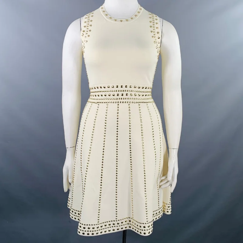 MICHAEL by MICHAEL KORS Size L Cream Gold Viscose Blend Studded Sleeveless Dress Bodycon unclassified dresses