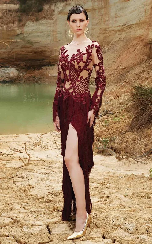 MNM Couture - Embroidered Sheer Bodice High Slit Dress 2356 Sexy unclassified dresses