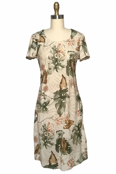 Orchid Monstera Beige A-Line Dress with Cap Sleeves Date night unclassified dresses