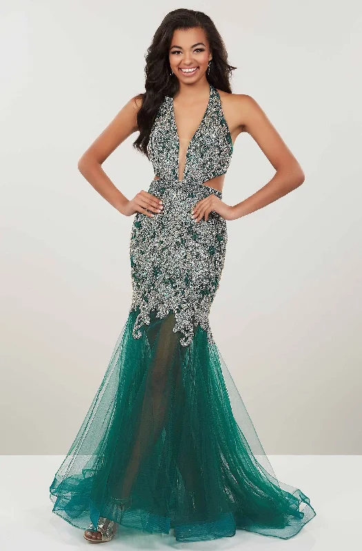 Panoply - Heavily Beaded Plunging V-Neck Mermaid Dress 14964SC Short unclassified dresses