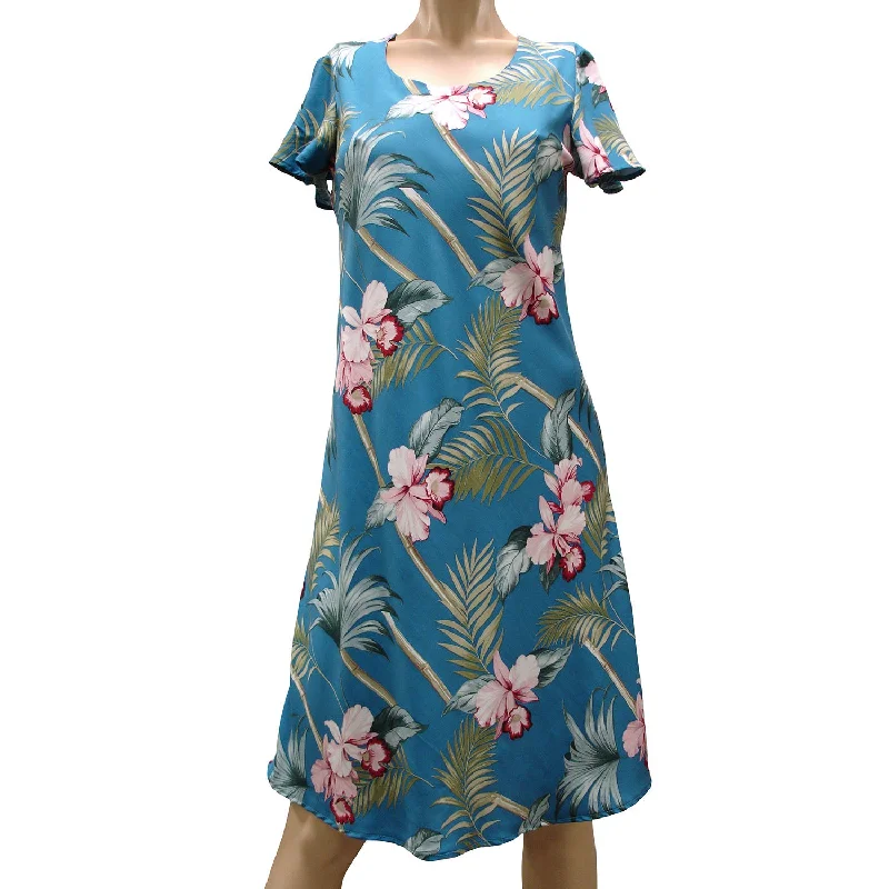 Bamboo Orchid Blue A-Line Dress with Cap Sleeves Off-shoulder unclassified dresses