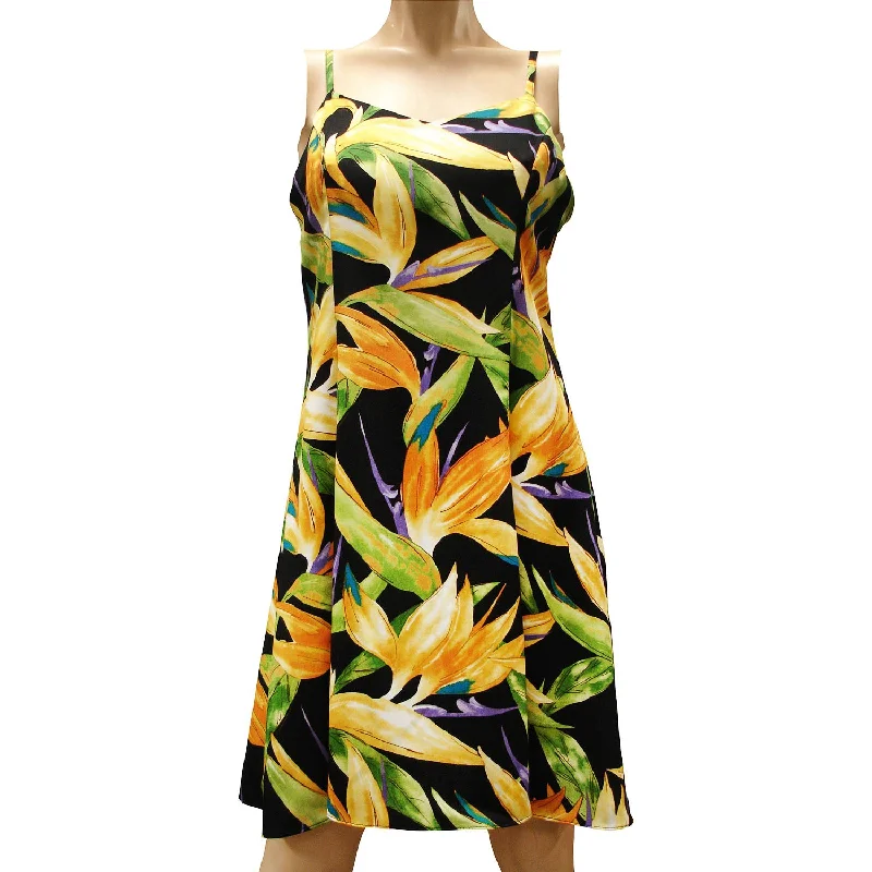 Watercolor Paradise Black Hawaiian Slip Dress Holiday unclassified dresses