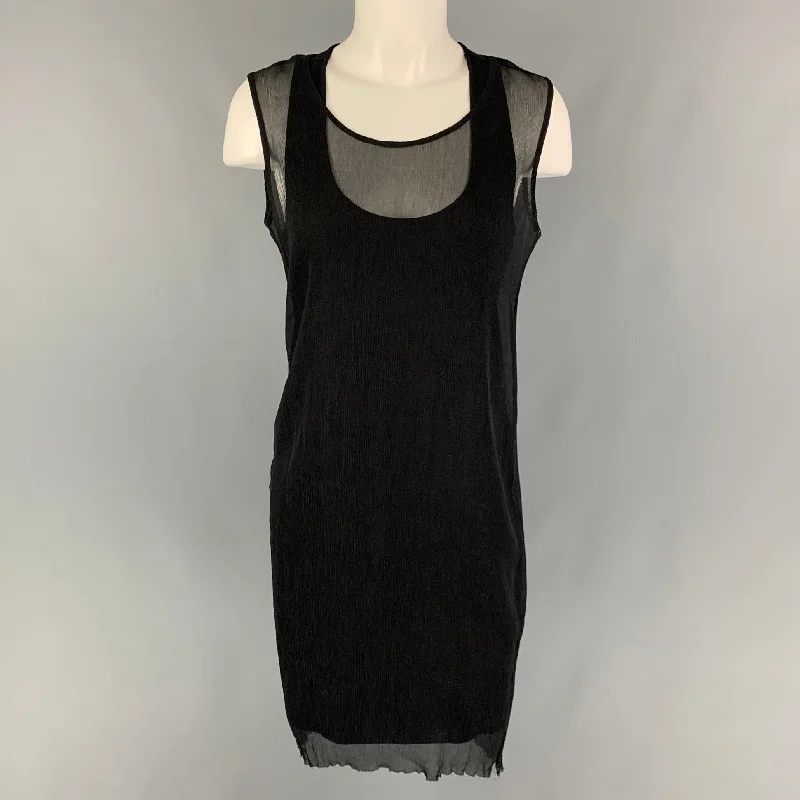 PORTS 1961 Size 4 Black Viscose Blend Wrinkled Double Layer Dress Backless unclassified dresses