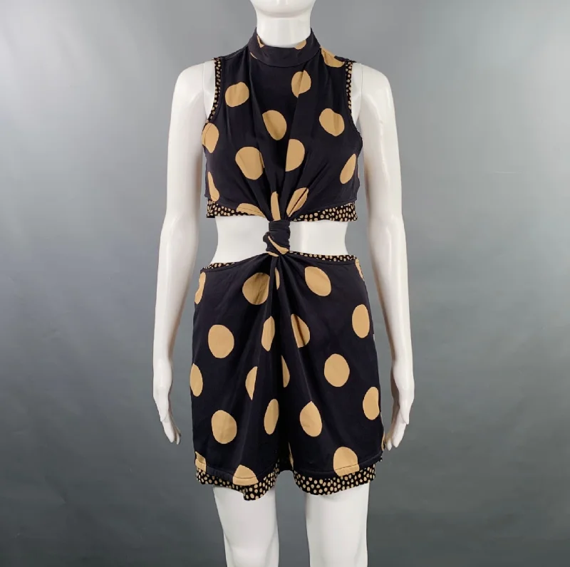 PROENZA SCHOULER Size 4 Black Tan Viscose Blend Polka Dot High Collar Dress Sexy unclassified dresses