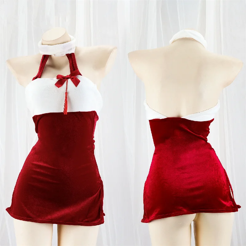 Red Christmas Bow Dress yv50656 Color block unclassified dresses