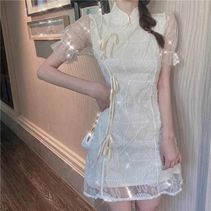 Retro puff sleeve cheongsam dress YV43817 Vacation unclassified dresses