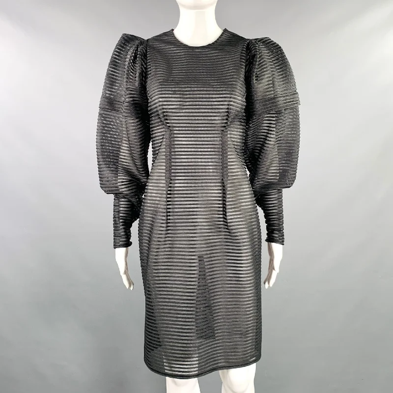 RUBIN SINGER Size S Black Mesh Stripe Back Zip Dress Smocked unclassified dresses