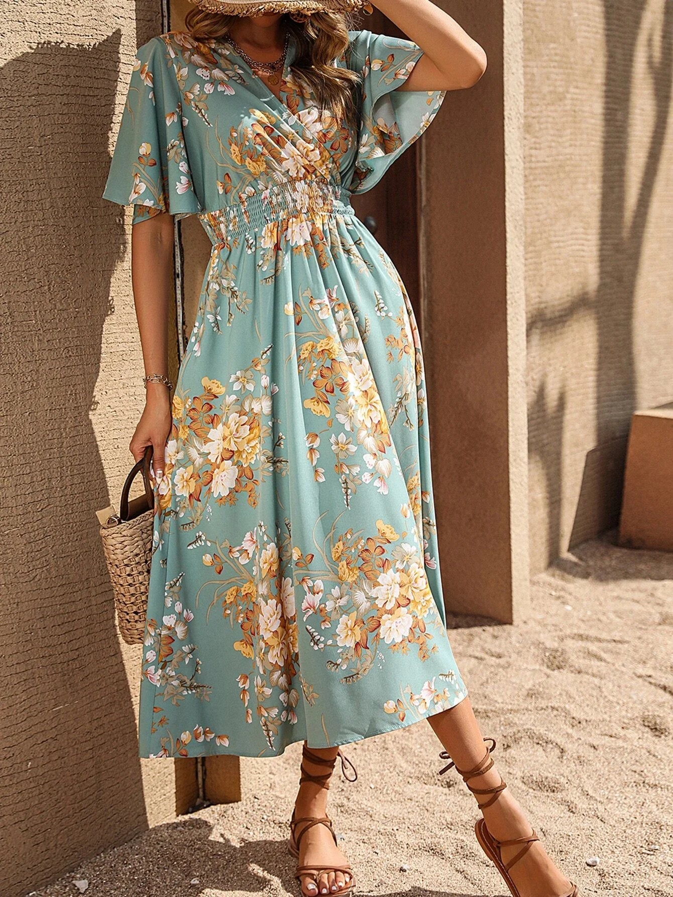 SHEIN Clasi Floral Print Butterfly Sleeve A-line Dress Fashion Nova floral dresses