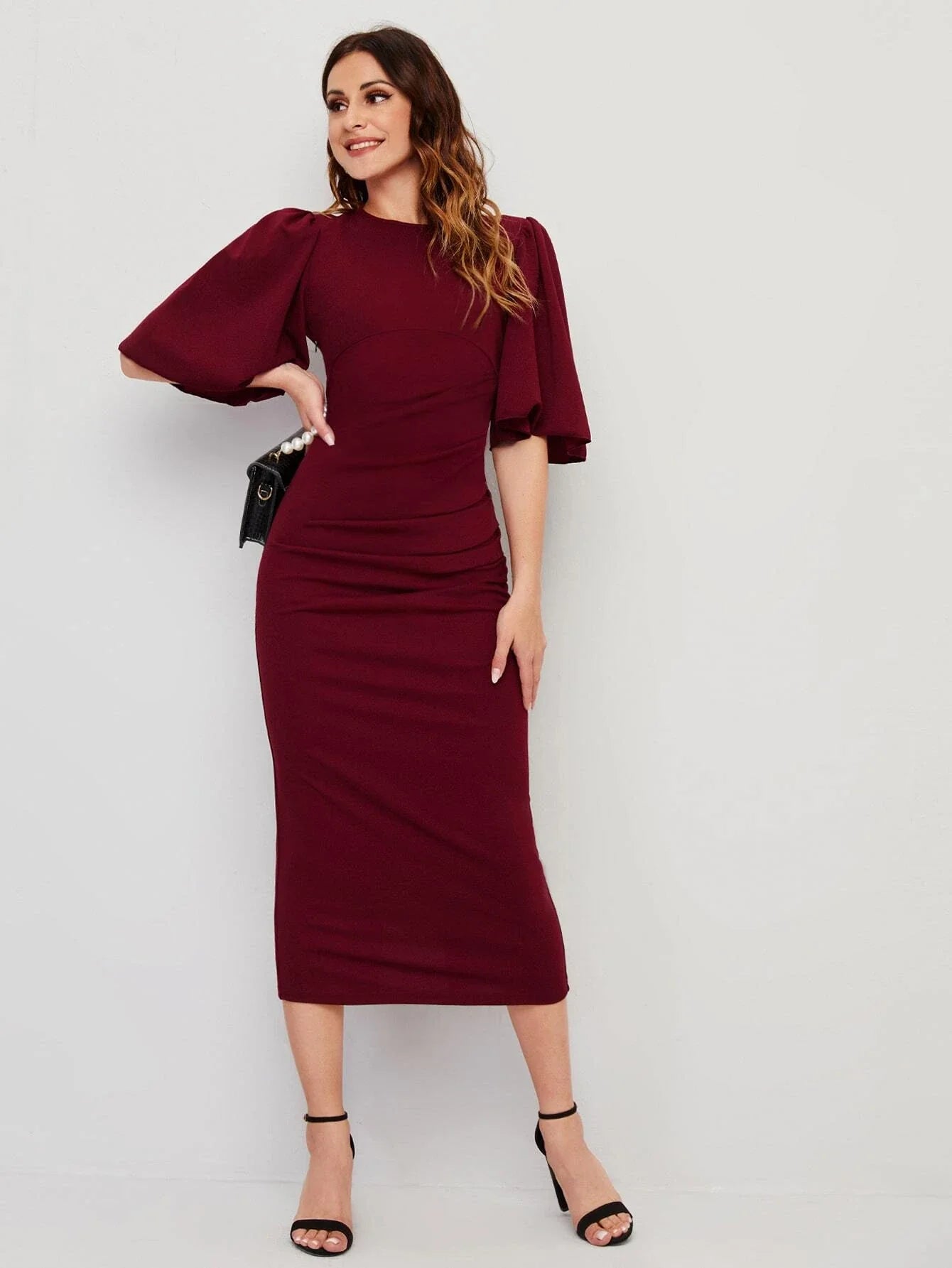 Shein Modely Butterfly Sleeve Keyhole Back Split Hem Dress Knitted unclassified dresses