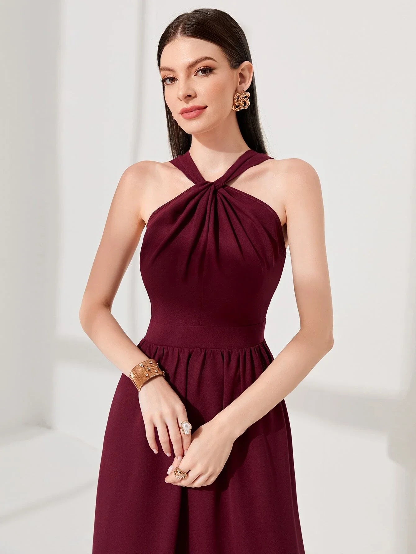 Shein Modely Solid Halter Neck A Line Dress Long unclassified dresses