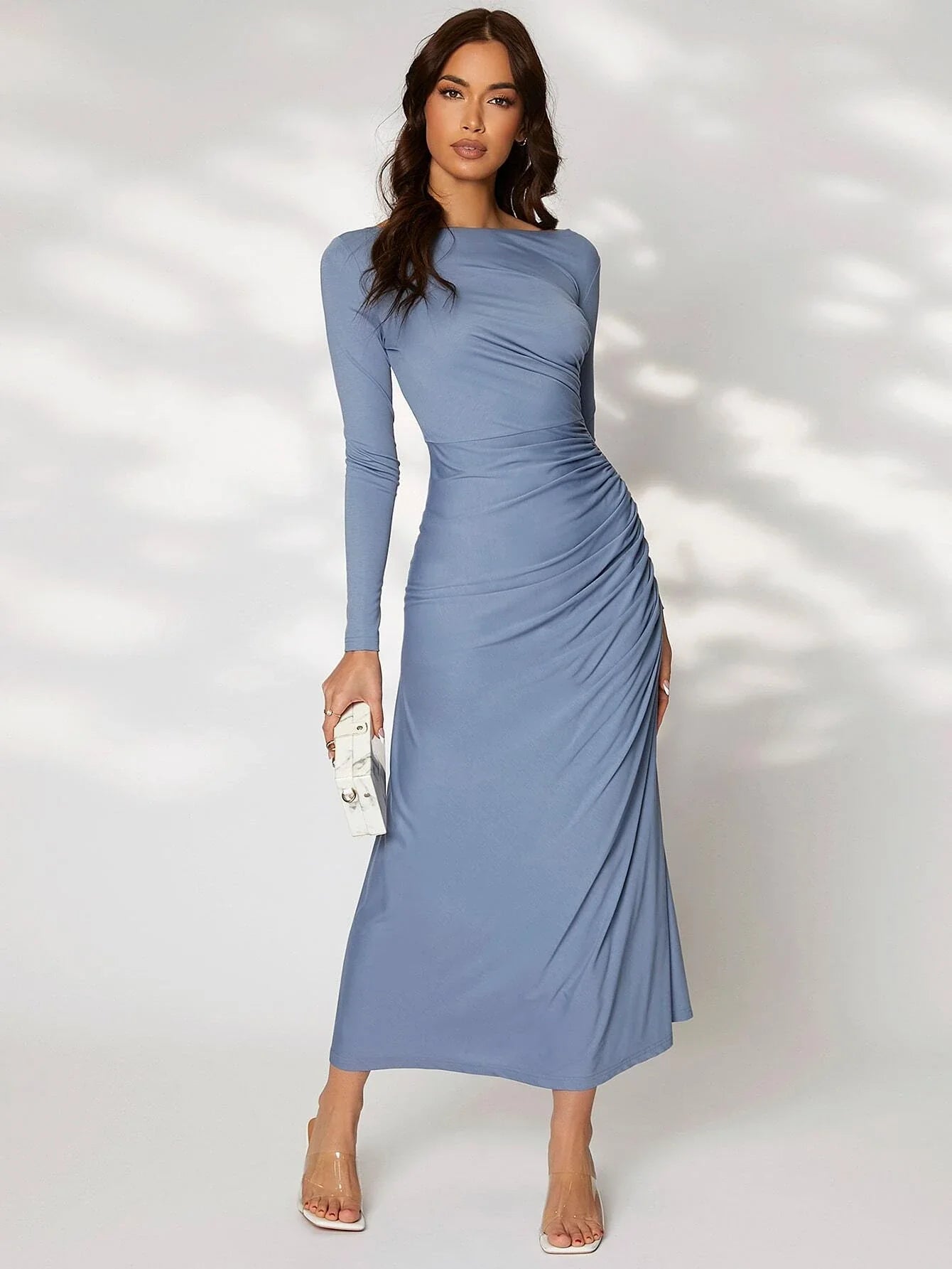 SHEIN Modely Solid Ruched Side Dress Party unclassified dresses