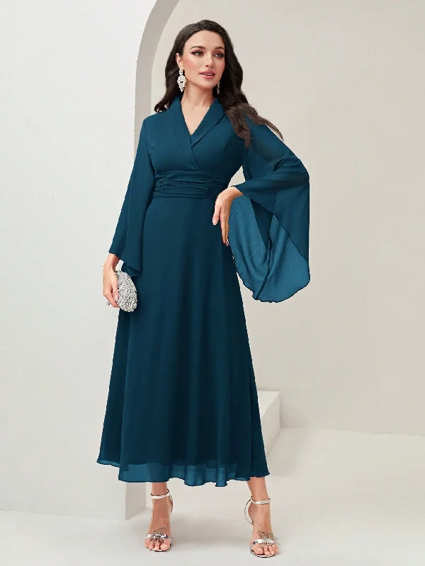 SHEIN Modely Surplice Neck Flounce Sleeve Ruched Waist Dress Y2K unclassified dresses