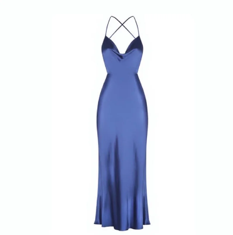 Soie By RS Slip Dresse Infinte Criss Cross Back - Blue Preppy unclassified dresses