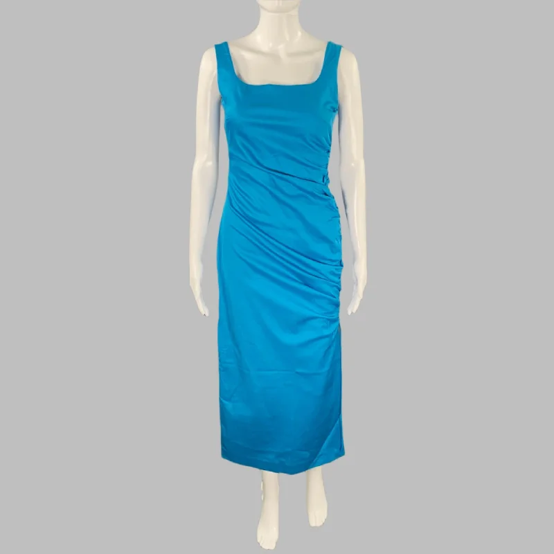 SPORTMAX Size 6 Blue Cotton Blend Ruched Sleeveless Dress Fall unclassified dresses