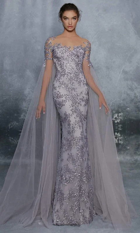 Tarik Ediz - 96085 Cape Sleeve Embroidered Evening Gown Sequin unclassified dresses